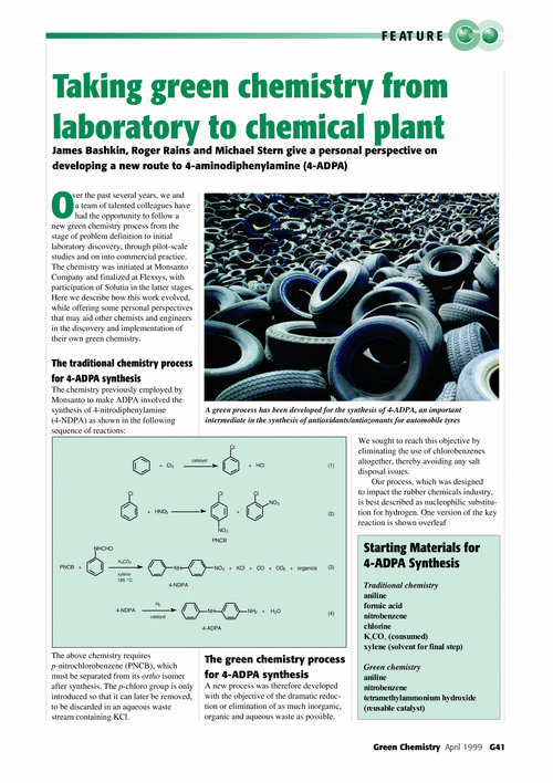 Taking green chemistry from the laboratory to chemical plant