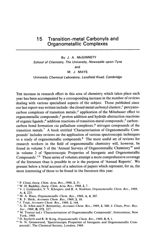 Chapter 15. Transition-metal carbonyls and organometallic complexes