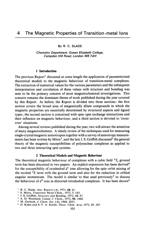 Chapter 4. The magnetic properties of transition-metal ions