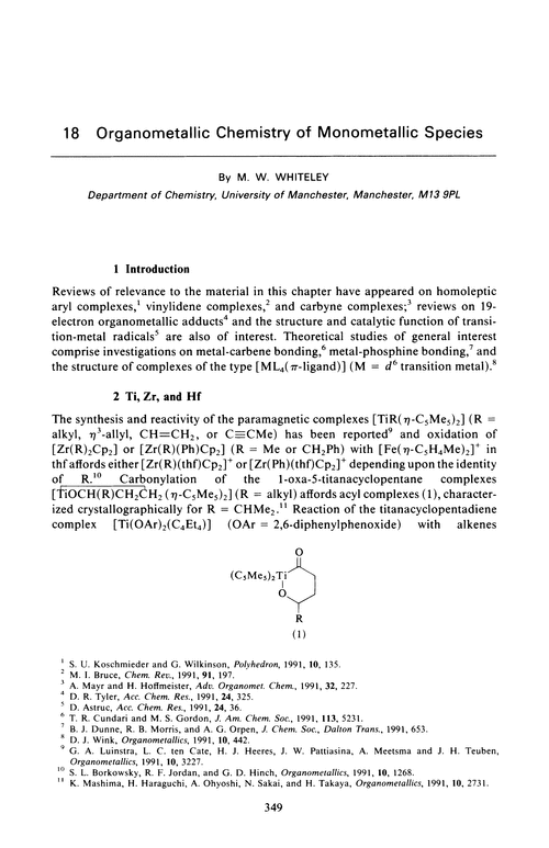 Chapter 18. Organometallic chemistry of monometallic species