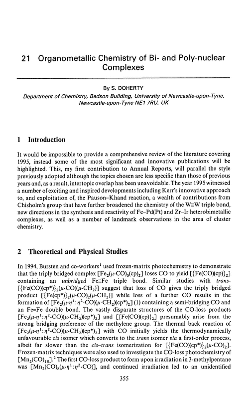 Chapter 21. Organometallic chemistry of bi- and poly-nuclear complexes