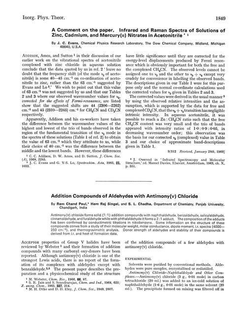 A Comment on the paper, ‘infrared and Raman spectra of solutions of zinc, cadmium, and mercury(II) nitrates in acetonitrile’