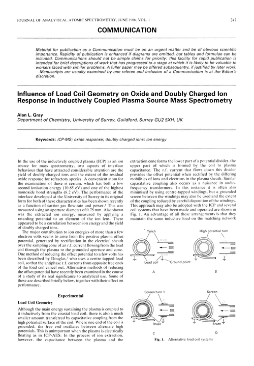 Communication. Influence of load coil geometry on oxide and doubly charged ion response in inductively coupled plasma source mass spectrometry