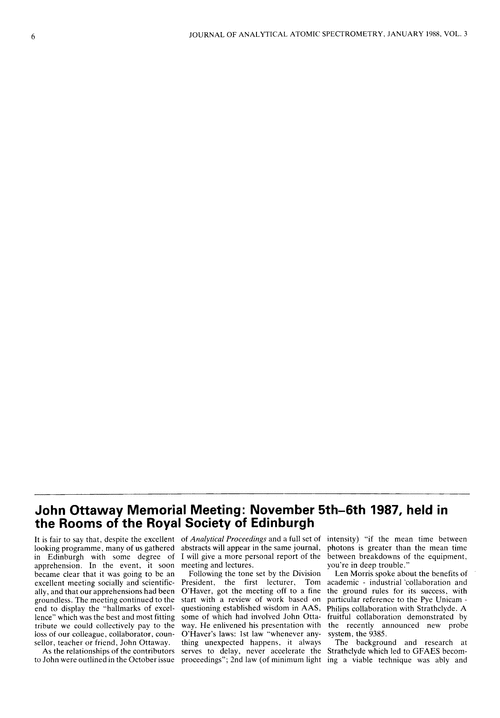 John Ottaway Memorial Meeting: November 5th–6th 1987, held in the rooms of the Royal Society of Edinburgh