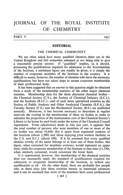 Journal of the Royal Institute of Chemistry. Part V. 1951