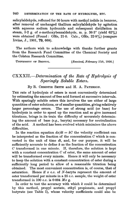 CXXXII.—Determination of the rate of hydrolysis of sparingly soluble esters