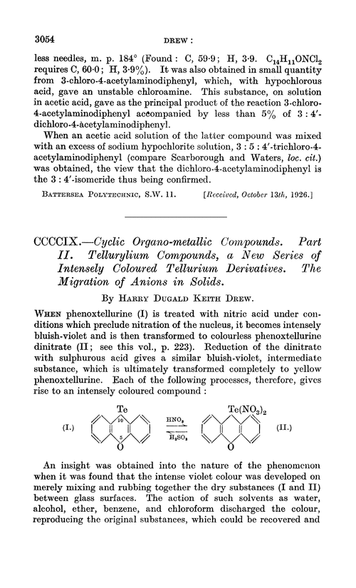 CCCCIX.—Cyclic organo-metallic compounds. Part II. Tellurylium compounds, a new series of intensely coloured tellurium derivatives. The migration of anions in solids