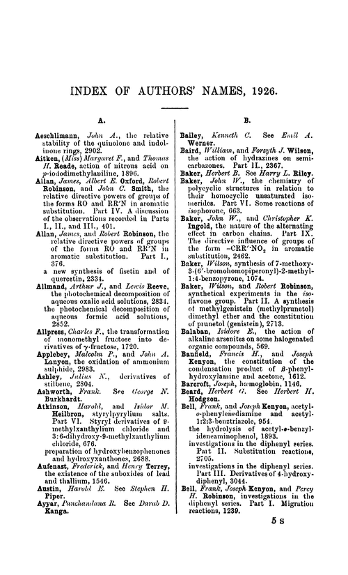 Index of authors' names, 1926