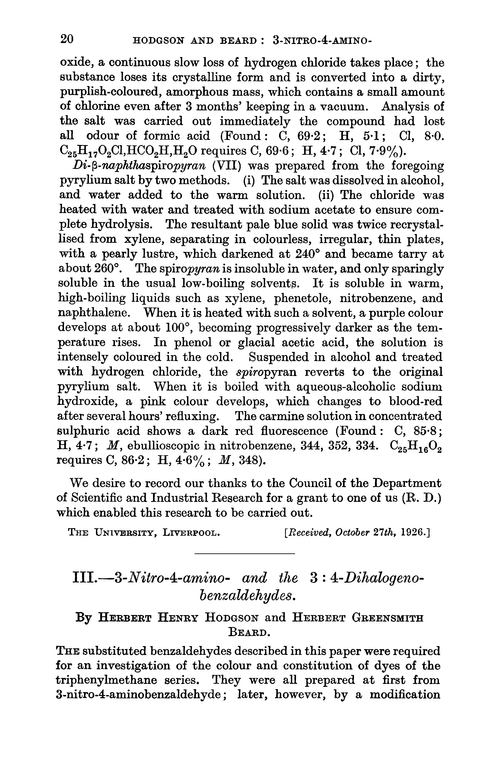 III.—3-Nitro-4-amino- and the 3 : 4-dihalogeno-benzaldehydes