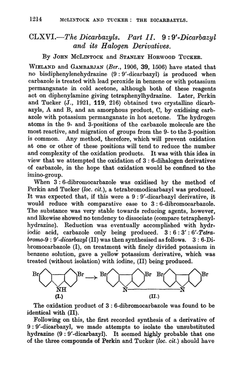 CLXVI.—The dicarbazyls. Part II. 9 : 9′-Dicarbazyl and its halogen derivatives