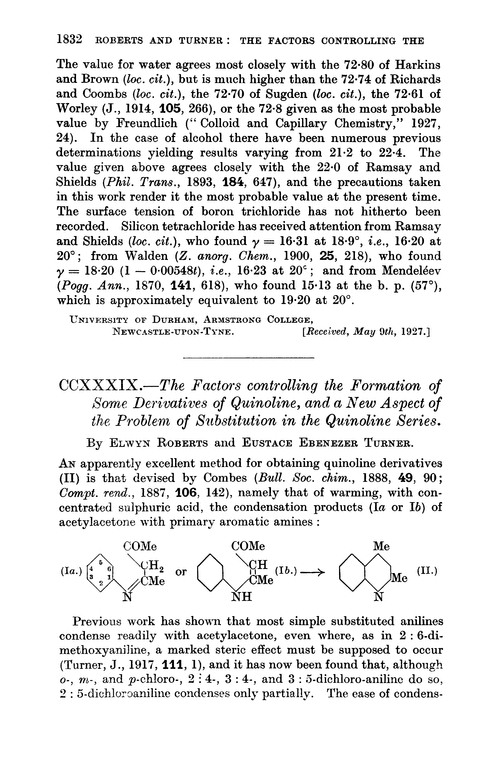 CCXXXIX.—The factors controlling the formation of some derivatives of quinoline, and a new aspect of the problem of substitution in the quinoline series