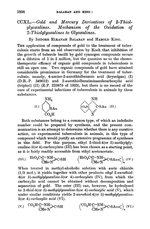 CCXL.—Gold and mercury derivatives of 2-thiolglyoxalines. Mechanism of the oxidation of 2-thiolglyoxalines to glyoxalines