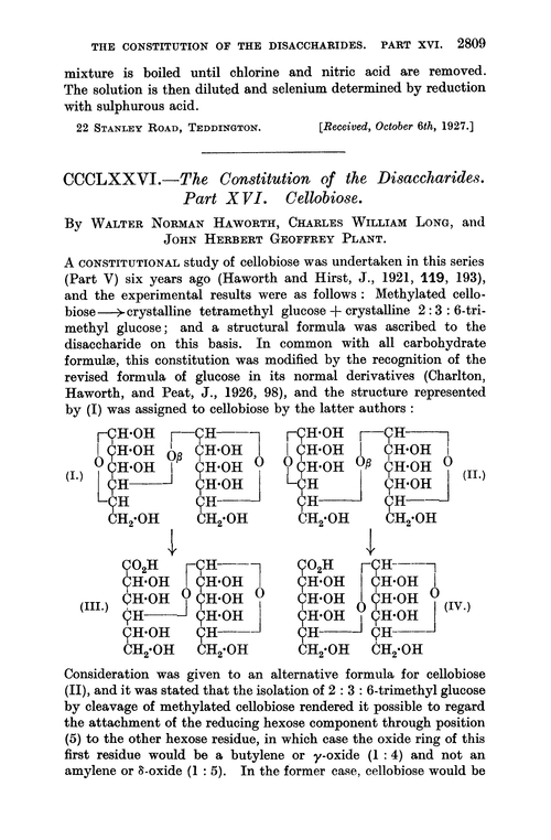 CCCLXXVI.—The constitution of the disaccharide. Part XVI. Cellobiose