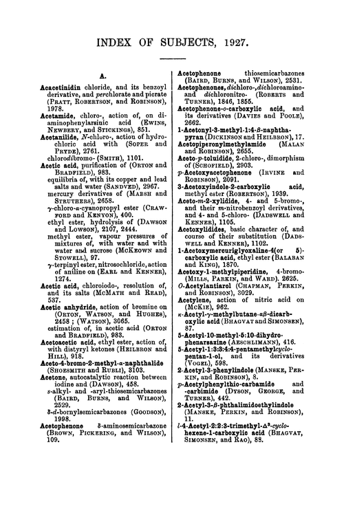 Index of subjects, 1927