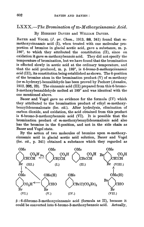 LXXX.—The bromination of m-methoxycinnamic acid