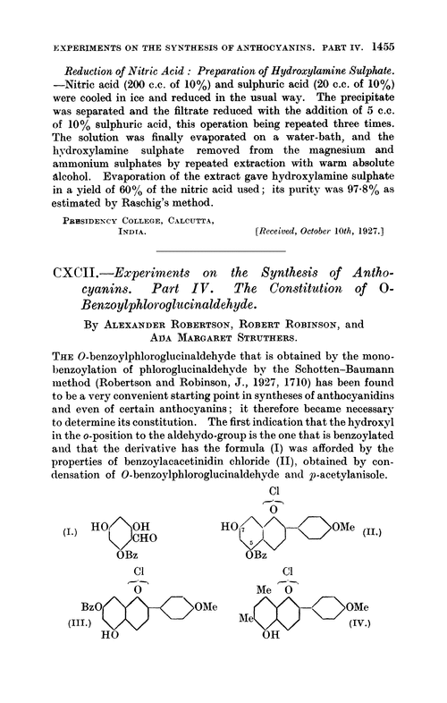 CXCII.—Experiments on the synthesis of anthocyanins. Part IV. The constitution of O-benzoylphloroglucinaldehyde