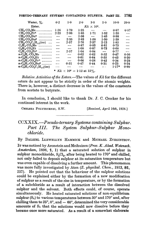 CCXXIX.—Pseudo-ternary systems containing sulphur. Part III. The system sulphur–sulphur monochloride