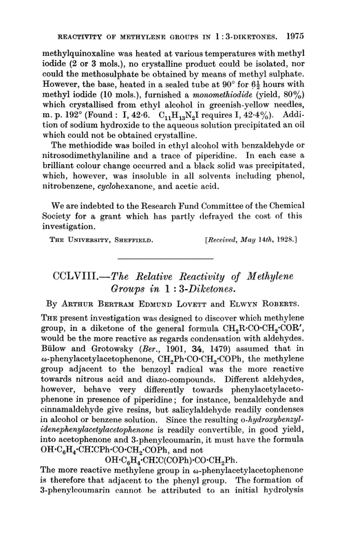 CCLVIII.—The relative reactivity of methylene groups in 1 : 3-diketones