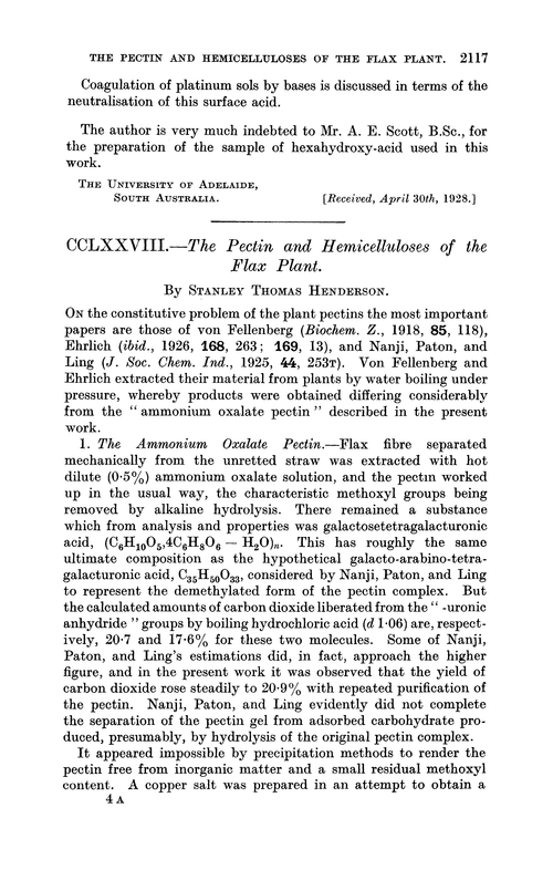 CCLXXVIII.—The pectin and hemicelluloses of the flax plant