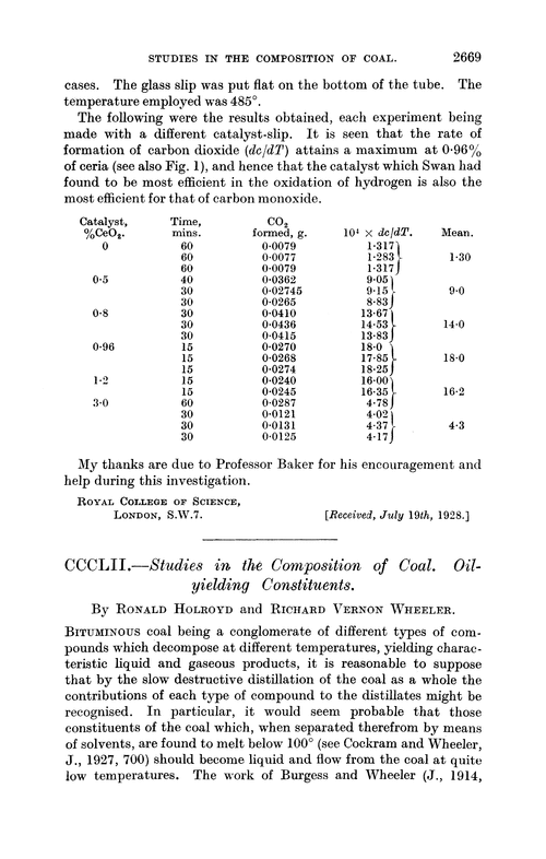 CCCLII.—Studies in the composition of coal. Oilyielding constituents