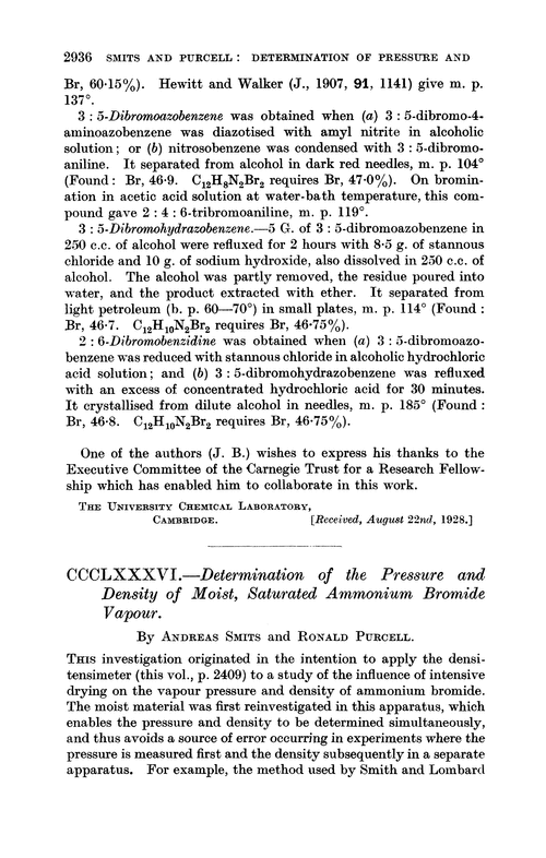 CCCLXXXVI.—Determination of the pressure and density of moist, saturated ammonium bromide vapour