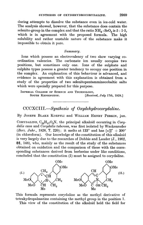 CCCXCIII.—Synthesis of oxydehydrocorydaline