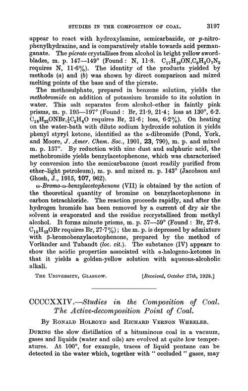 CCCCXXIV.—Studies in the composition of coal. The active-decomposition point of coal
