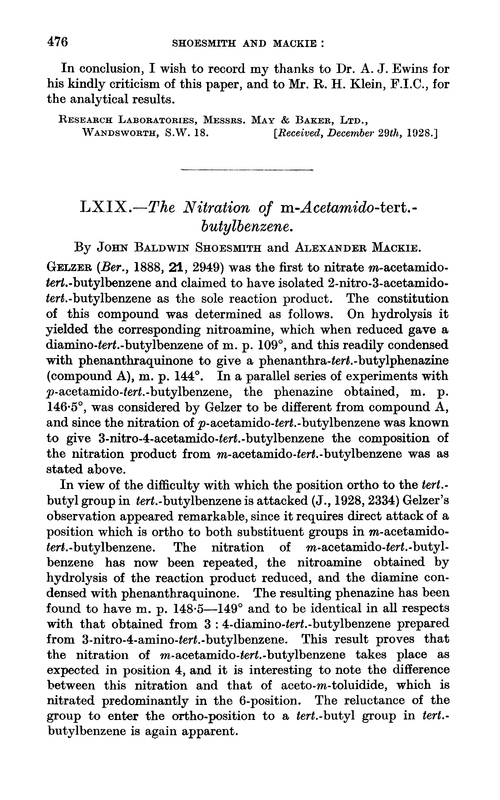 LXIX.—The nitration of m-acetamido-tert.-butylbenzene