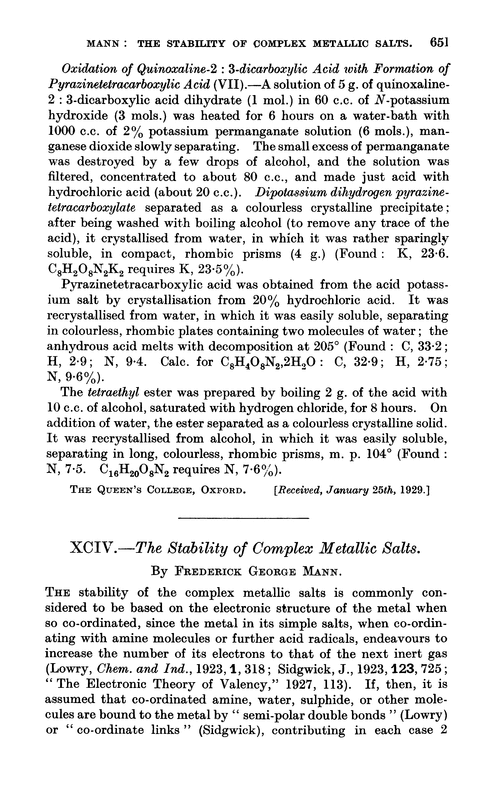 XCIV.—The stability of complex metallic salts