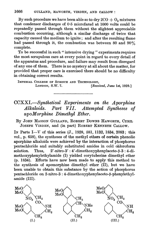 CCXXI.—Synthetical experiments on the aporphine alkaloids. Part VII. Attempted syntheses of apomorphine dimethyl ether