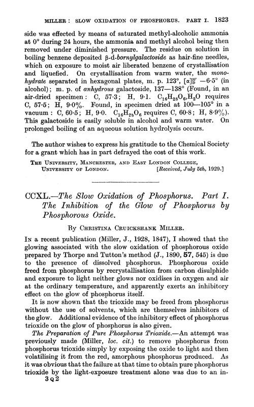 CCXL.—The slow oxidation of phosphorus. Part I. The inhibition of the glow of phosphorus by phosphorous oxide