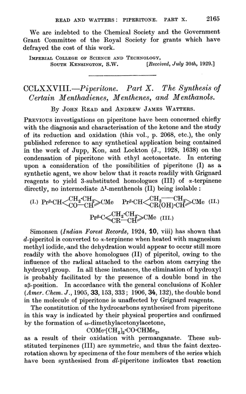 CCLXXVIII.—Piperitone. Part X. The synthesis of certain menthadienes, menthenes, and menthanols