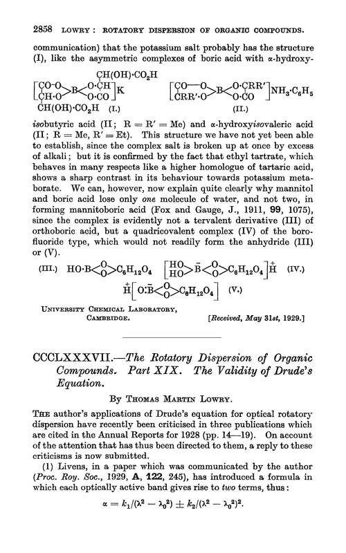 CCCLXXXVII.—The rotatory dispersion of organic compounds. Part XIX . The validity of Drude's equation