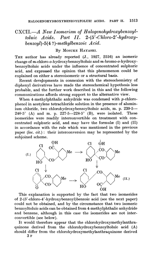 CXCII.—A new isomerism of halogenohydroxybenzoyltoluic acids. Part II. 2-(5′-Chloro-2′-hydroxybenzoyl)-5(4?)-methylbenzoic acid