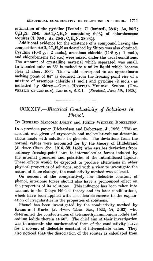 CCXXIV.—Electrical conductivity of solutions in phenol