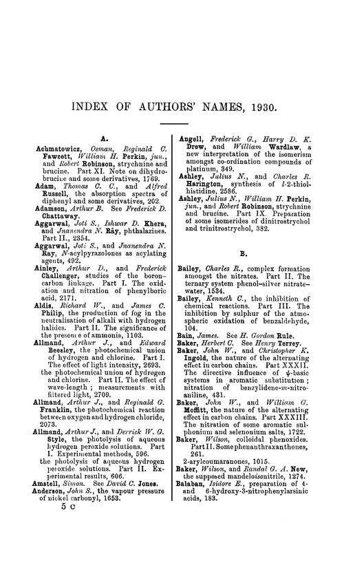 Index of authors' names, 1930