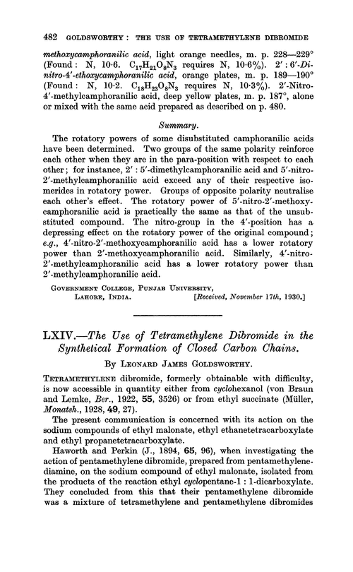 LXIV.—The use of tetramethylene dibromide in the synthetical formation of closed carbon chains
