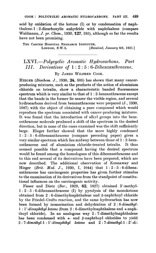 LXVI.—Polycylic aromatic hydrocarbons. Part III. Derivatives of 1 : 2 : 5 : 6-dibenzanthracene