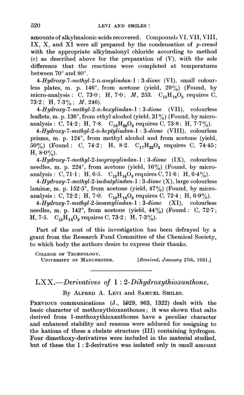 LXX.—Derivatives of 1 : 2-dihydroxythioxanthone