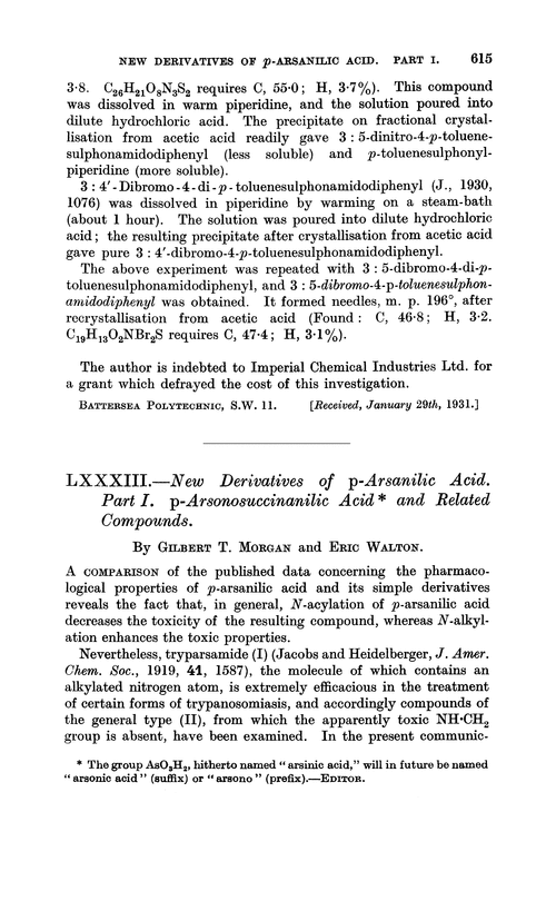 LXXXIII.—New derivatives of p-arsanilic acid. Part I. p-Arsonosuccinanilic acid and related compounds