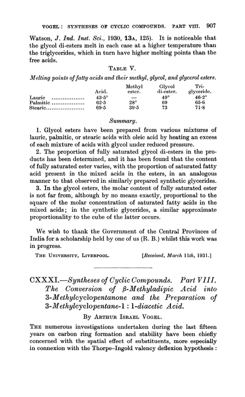 CXXXI.—Syntheses of cyclic compounds. Part VIII. The conversion of β-methyladipic acid into 3-methylcyclopentanone and the preparation of 3-methylcyclopentane-1 : 1-diacetic acid