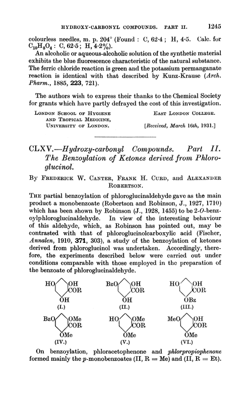 CLXV.—Hydroxy-carbonyl compounds. Part II. The benzoylation of ketones derived from phloroglucinol
