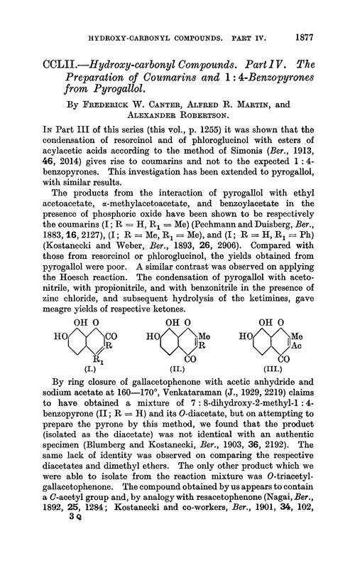 CCLII.—Hydroxy-carbonyl compounds. Part IV. The preparation of coumarins and 1 : 4-benzopyrones from pyrogallol