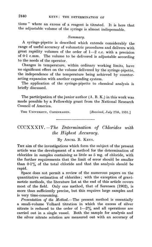 CCCXXXIV.—The determination of chlorides with the highest accuracy