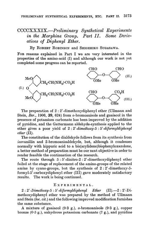 CCCCXXXIX.—Preliminary synthetical experiments in the morphine group. Part II. Some derivatives of diphenyl ether