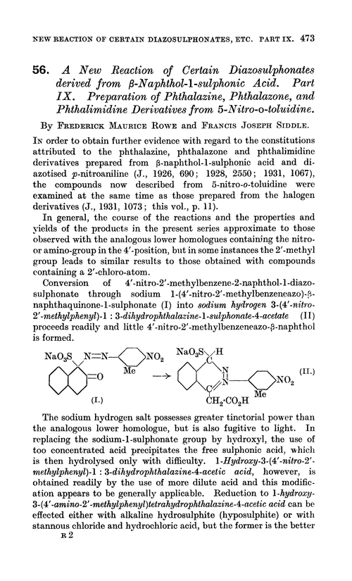 56. A new reaction of certain diazosulphonates derived from β-naphthol-1-sulphonic acid. Part IX. Preparation of phthalazine, phthalazone, and phthalimidine derivatives from 5-nitro-o-toluidine