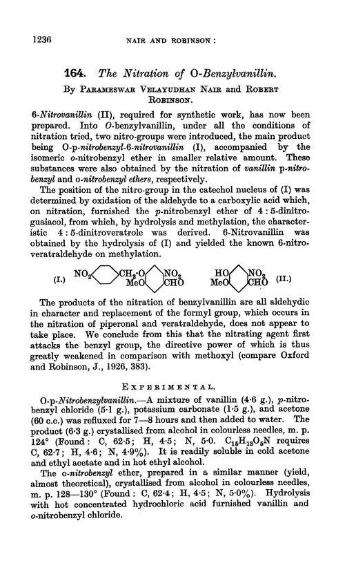 164. The nitration of O-benzylvanillin