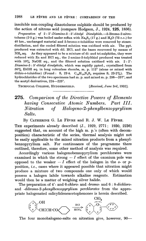 275. Comparison of the directive powers of elements having consecutive atomic numbers. Part III. Nitration of halogeno-2-phenylbenzopyrylium salts