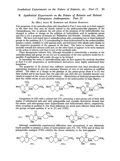 9. Synthetical experiments on the nature of betanin and related nitrogenous anthocyanins. Part II