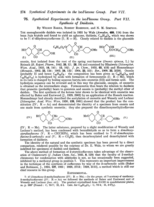 75. Synthetical experiments in the isoflavone group. Part VII. Synthesis of daidzein